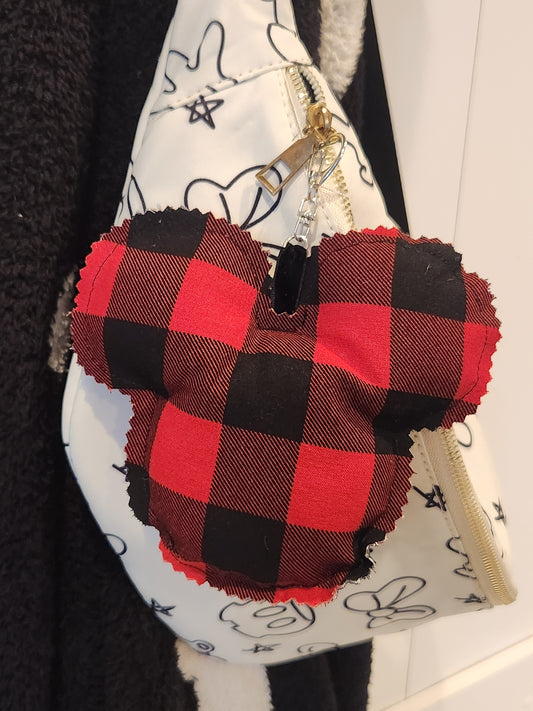 Buffalo Plaid Mouse Bag Charm – Cozy Winter Purse Accessory