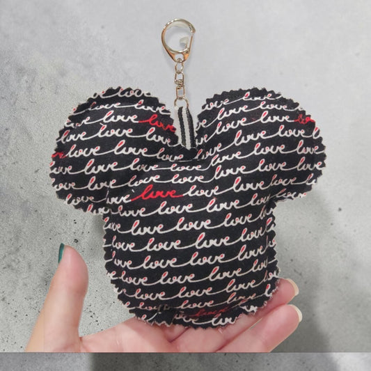 Handmade Black Love Print Mouse Ear Bag Charm