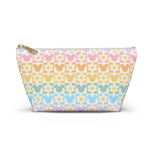 Pastel Mickey & Daisies Checkerboard Accessory Pouch