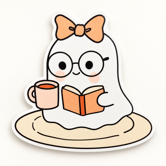 Cozy Reading Ghost Sticker with Bow