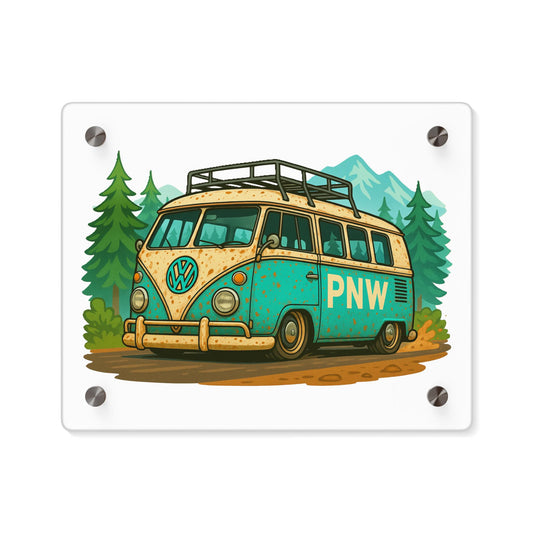 PNW Vintage Camper Acrylic Wall Art, Eco-Friendly Home Decor, Dorm Room Wall Hanging, Gift for VW Lovers, Travel Enthusiast Decoration