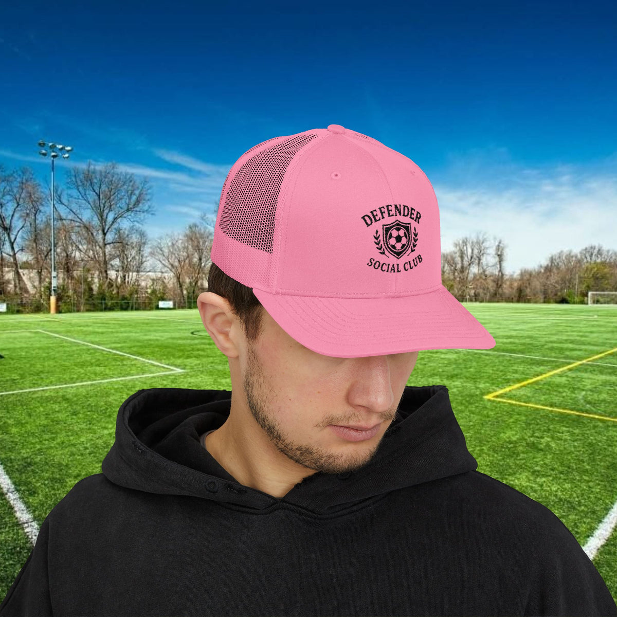 Defender Social Club Trucker Hat w/Black Logo – Embroidered