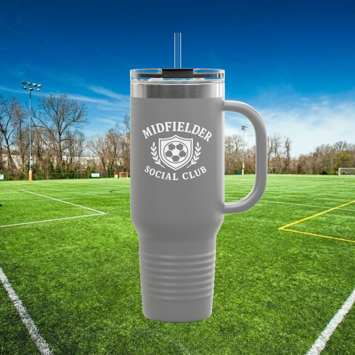 Midfielder Social Club 40 oz Tumbler with Handle & Straw w/White Logo