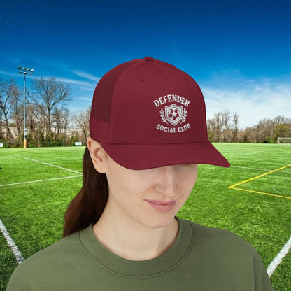 Defender Social Club Trucker Hat w/White Logo – Embroidered