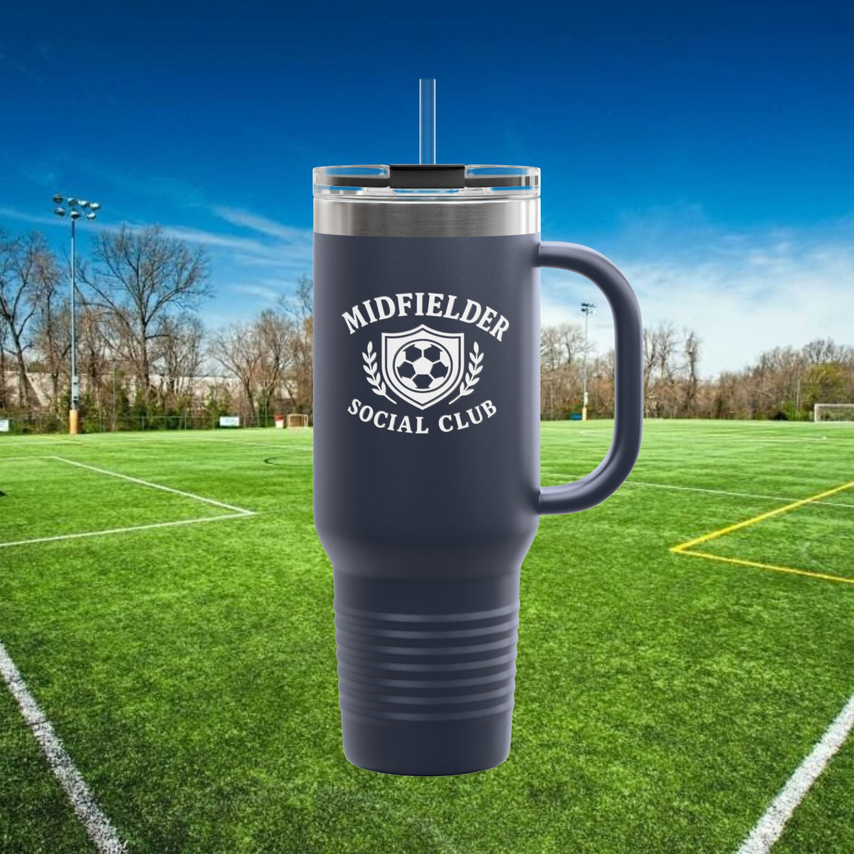 Midfielder Social Club 40 oz Tumbler with Handle & Straw w/White Logo