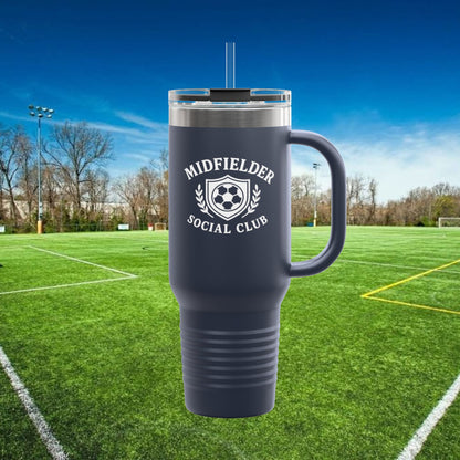 Midfielder Social Club 40 oz Tumbler with Handle & Straw w/White Logo