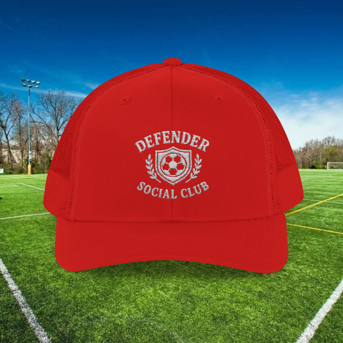Defender Social Club Trucker Hat w/White Logo – Embroidered