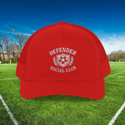 Defender Social Club Trucker Hat w/White Logo – Embroidered