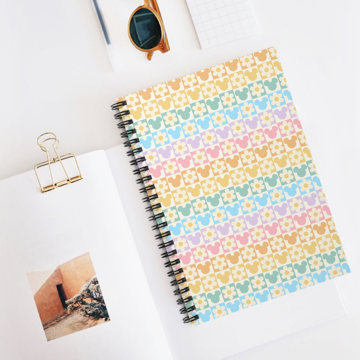 Mickey Inspired Pastel Checkered Pattern Spiral Notebook