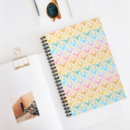 Mickey Inspired Pastel Checkered Pattern Spiral Notebook