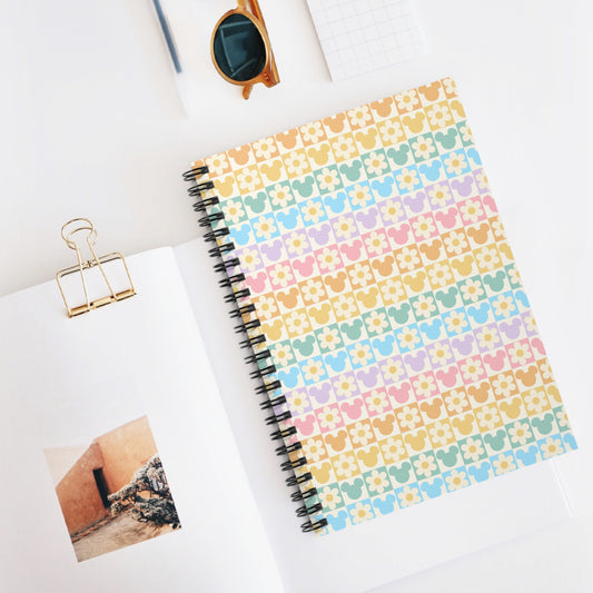 Mickey Inspired Pastel Checkered Pattern Spiral Notebook