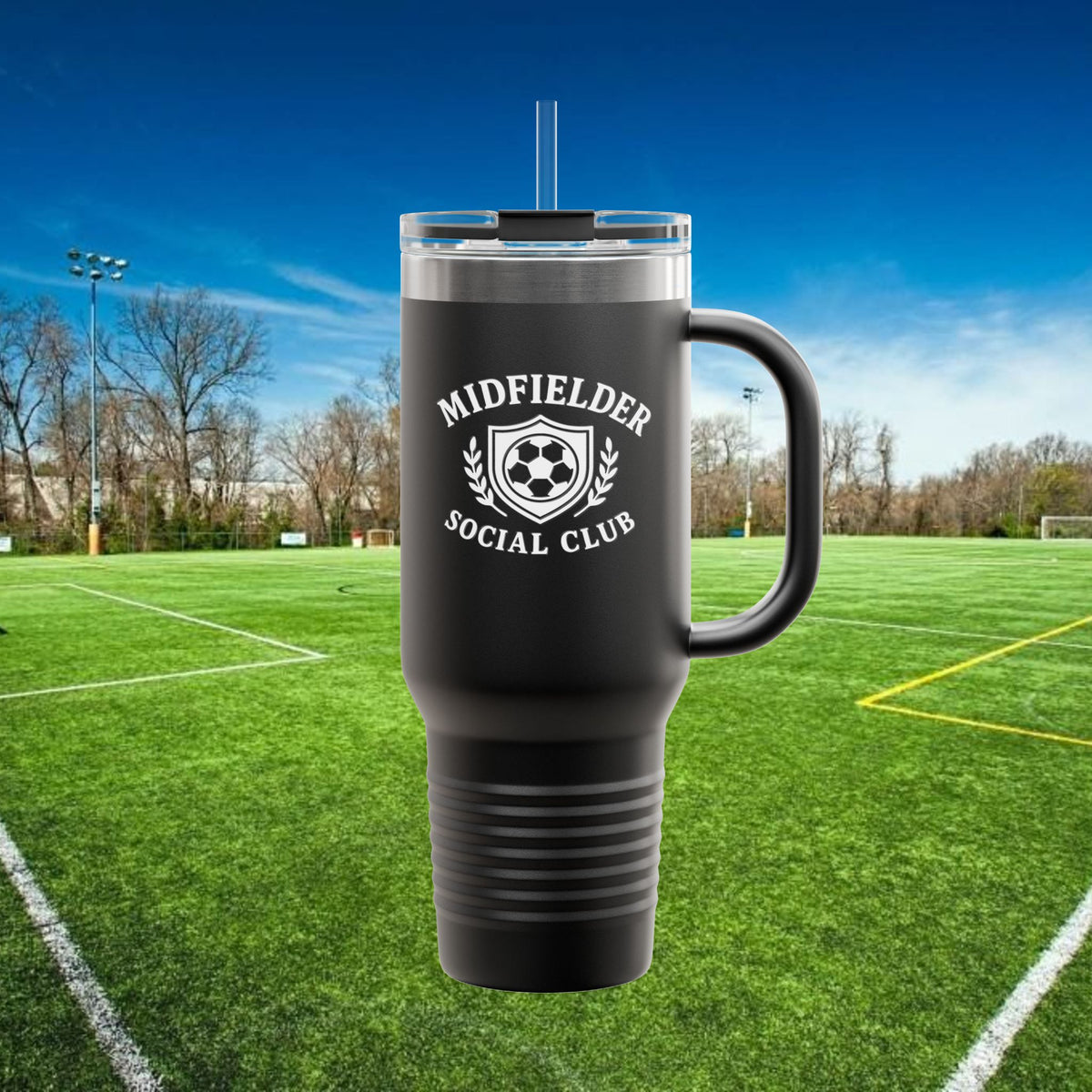 Midfielder Social Club 40 oz Tumbler with Handle & Straw w/White Logo