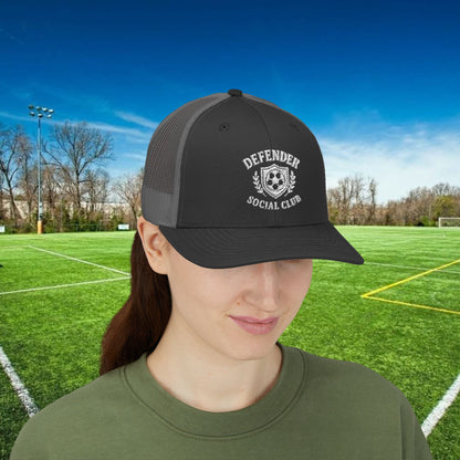 Defender Social Club Trucker Hat w/White Logo – Embroidered