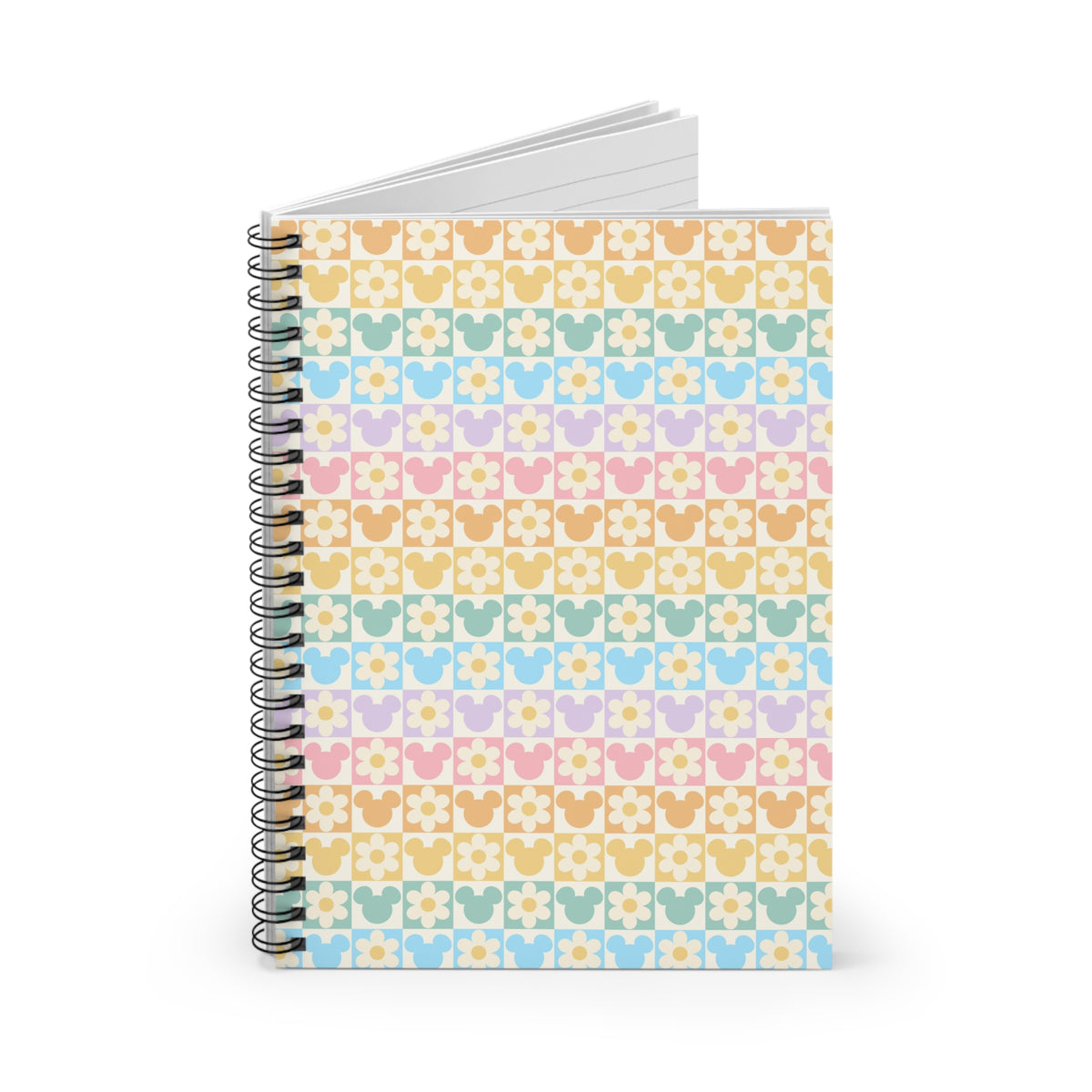 Mickey Inspired Pastel Checkered Pattern Spiral Notebook