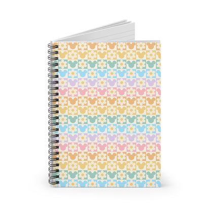 Mickey Inspired Pastel Checkered Pattern Spiral Notebook