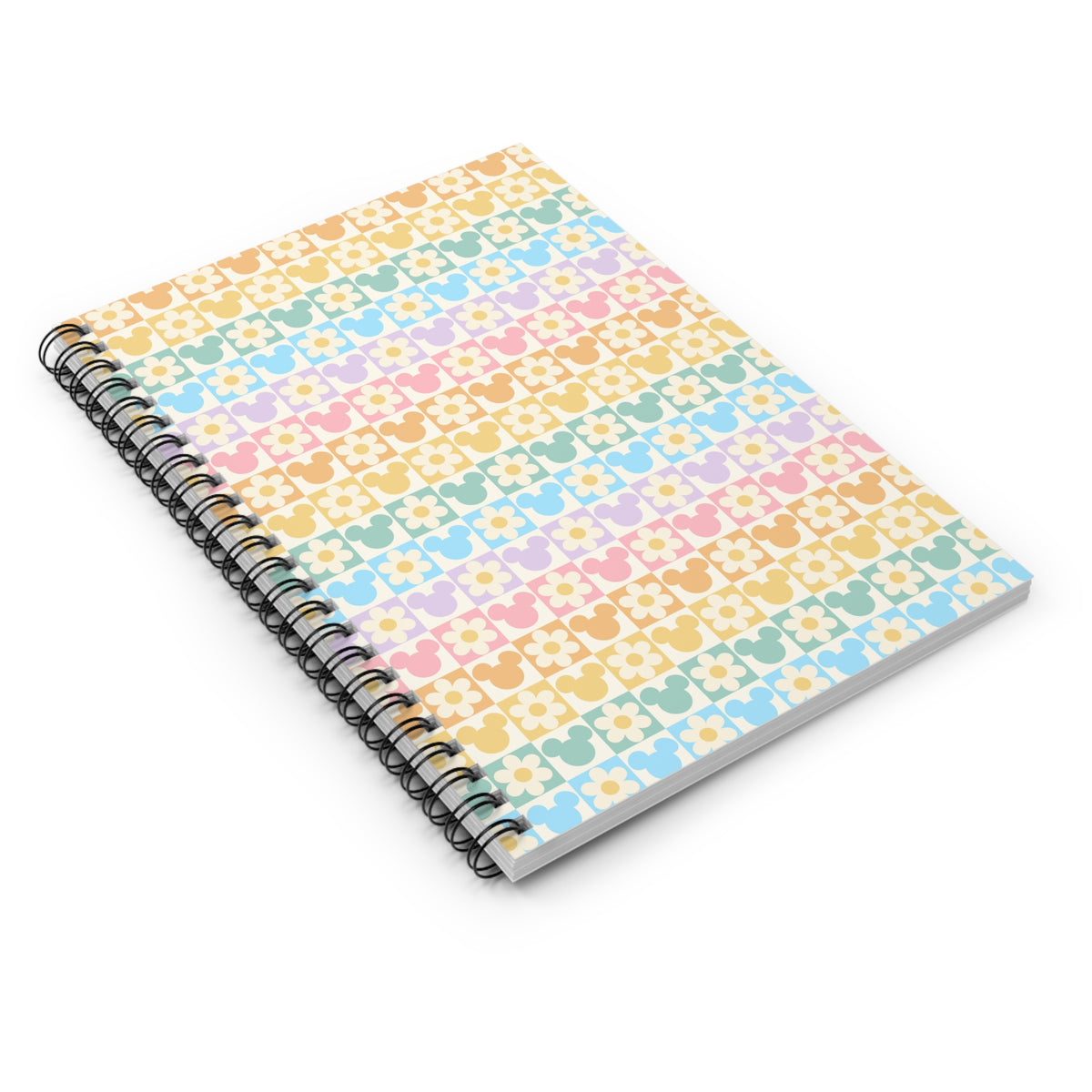 Mickey Inspired Pastel Checkered Pattern Spiral Notebook