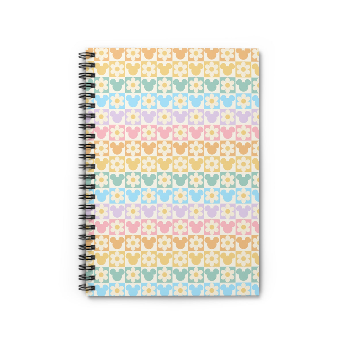 Mickey Inspired Pastel Checkered Pattern Spiral Notebook