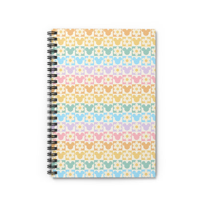 Mickey Inspired Pastel Checkered Pattern Spiral Notebook