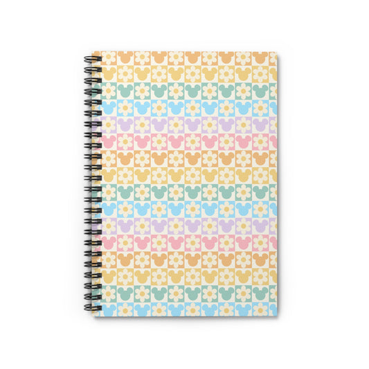 Mickey Inspired Pastel Checkered Pattern Spiral Notebook