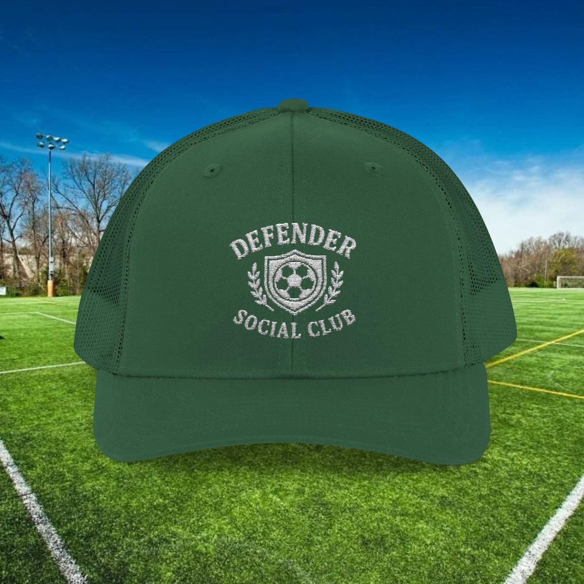 Defender Social Club Trucker Hat w/White Logo – Embroidered