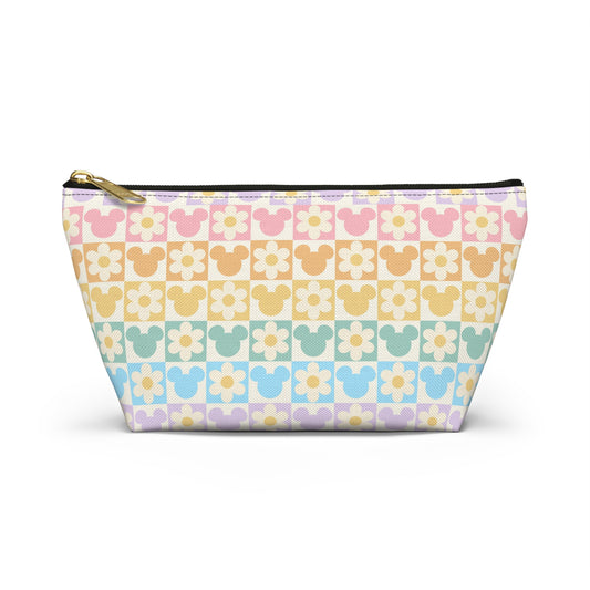 Pastel Mickey & Daisies Checkerboard Accessory Pouch