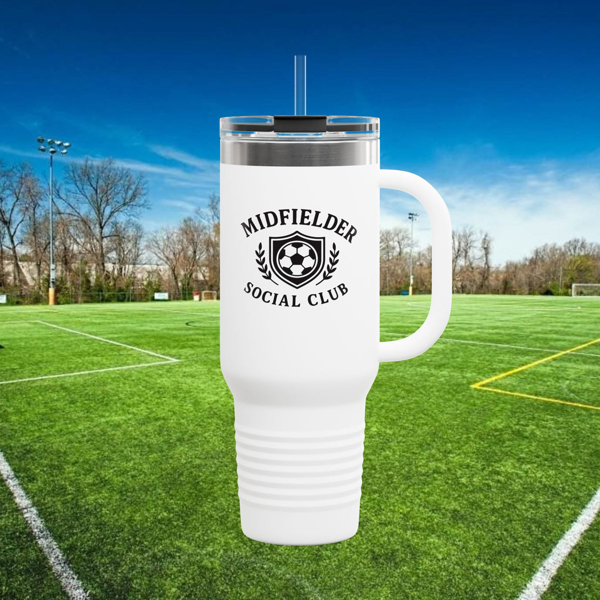 Midfielder Social Club 40 oz Tumbler with Handle & Straw w/Black Logo