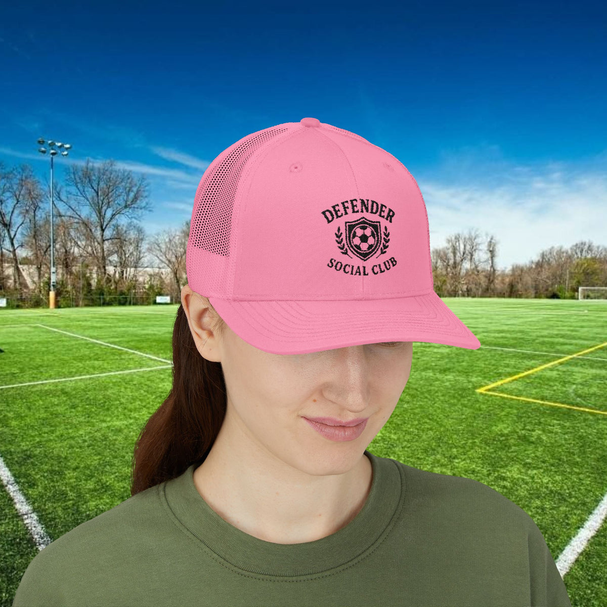 Defender Social Club Trucker Hat w/Black Logo – Embroidered