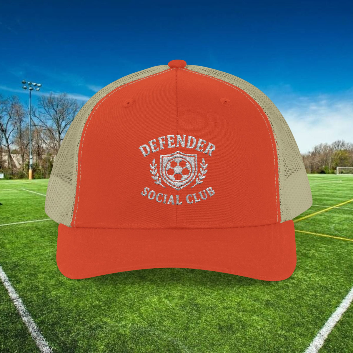 Defender Social Club Trucker Hat w/White Logo – Embroidered