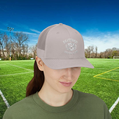 Defender Social Club Trucker Hat w/White Logo – Embroidered