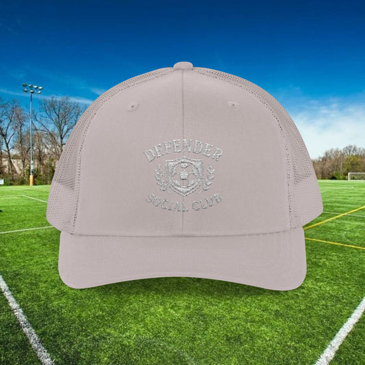 Defender Social Club Trucker Hat w/White Logo – Embroidered