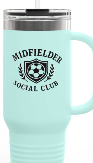 Midfielder Social Club 40 oz Tumbler with Handle & Straw w/Black Logo