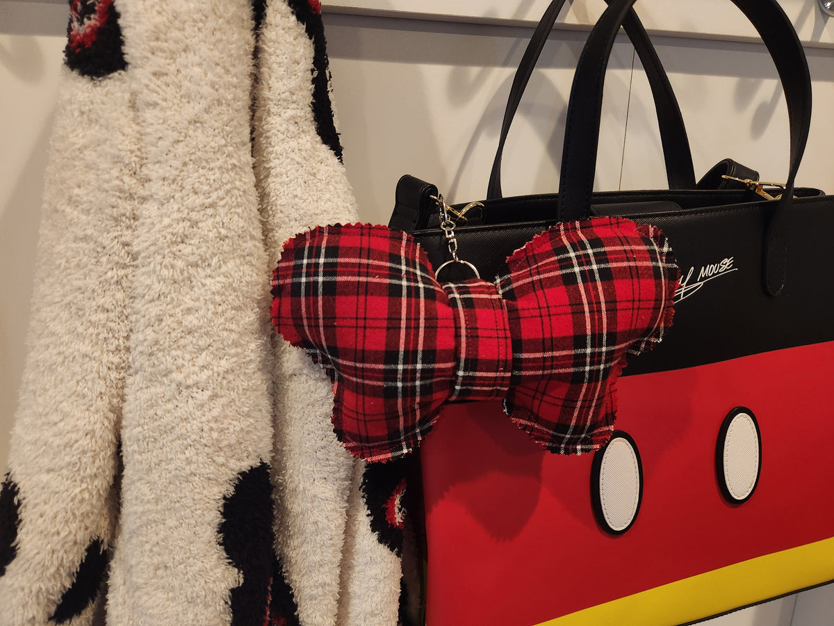 Plaid Minnie Bow Bag Charm – Holiday Purse Accessory