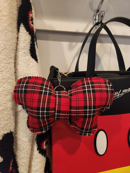 Plaid Minnie Bow Bag Charm – Holiday Purse Accessory