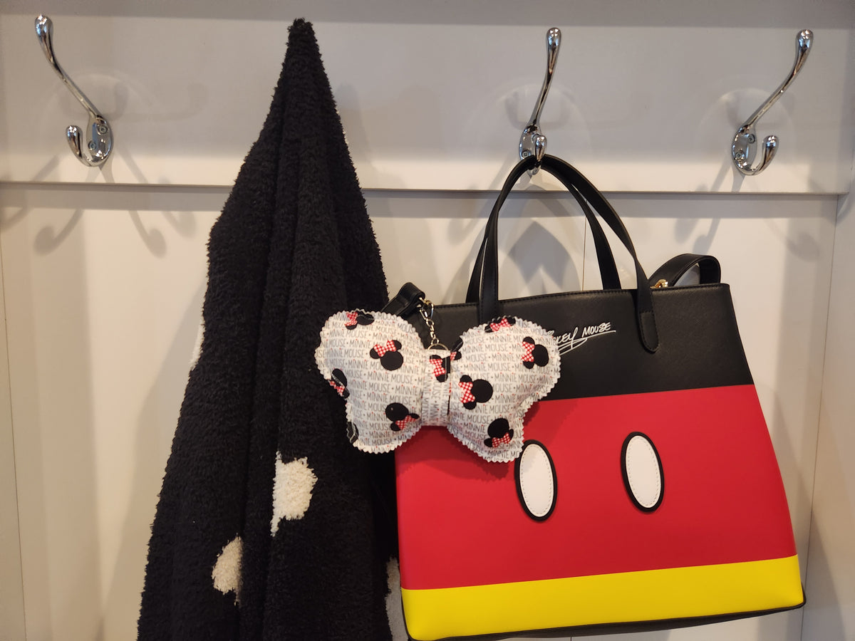 Handmade Minnie Mouse Bow Bag Charm | Red Polka Dot Purse & Backpack Accessory