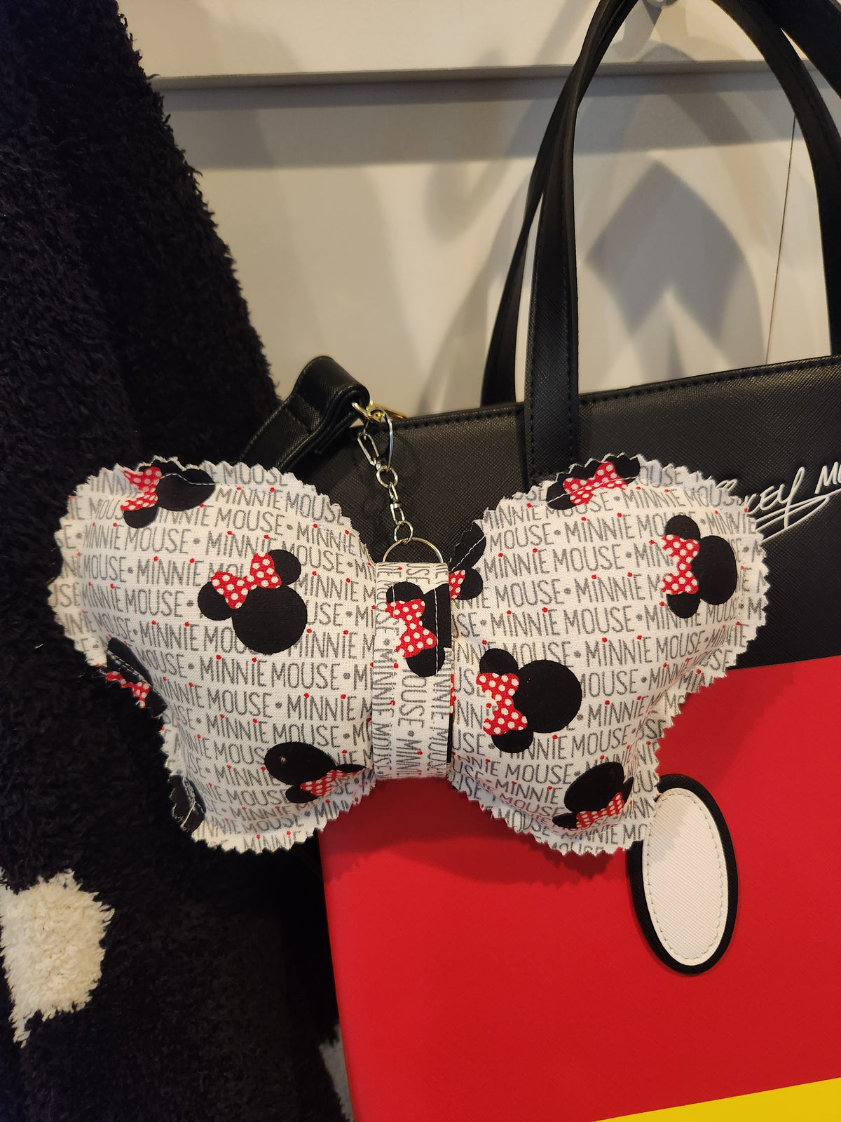 Handmade Minnie Mouse Bow Bag Charm | Red Polka Dot Purse & Backpack Accessory