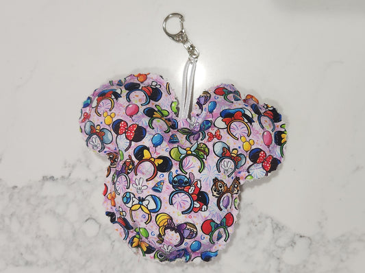 Mouse Bag Charm Featuring Mouse Ears Fabric with Pastel Purple Tie Dye Base