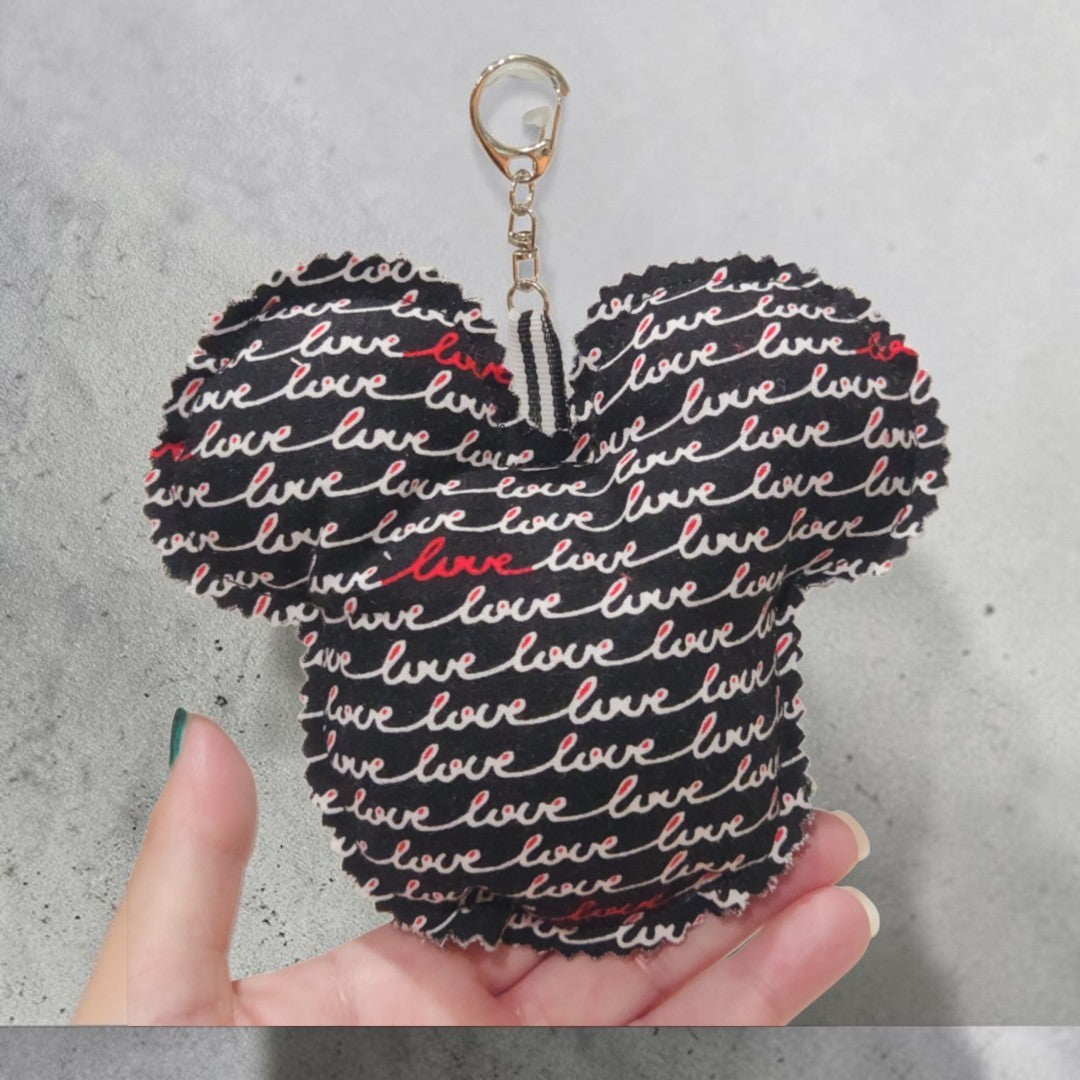Handmade Black Love Print Mouse Ear Bag Charm