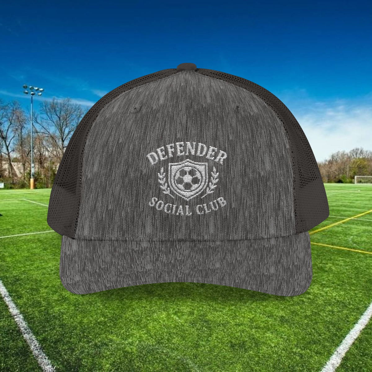 Defender Social Club Trucker Hat w/White Logo – Embroidered