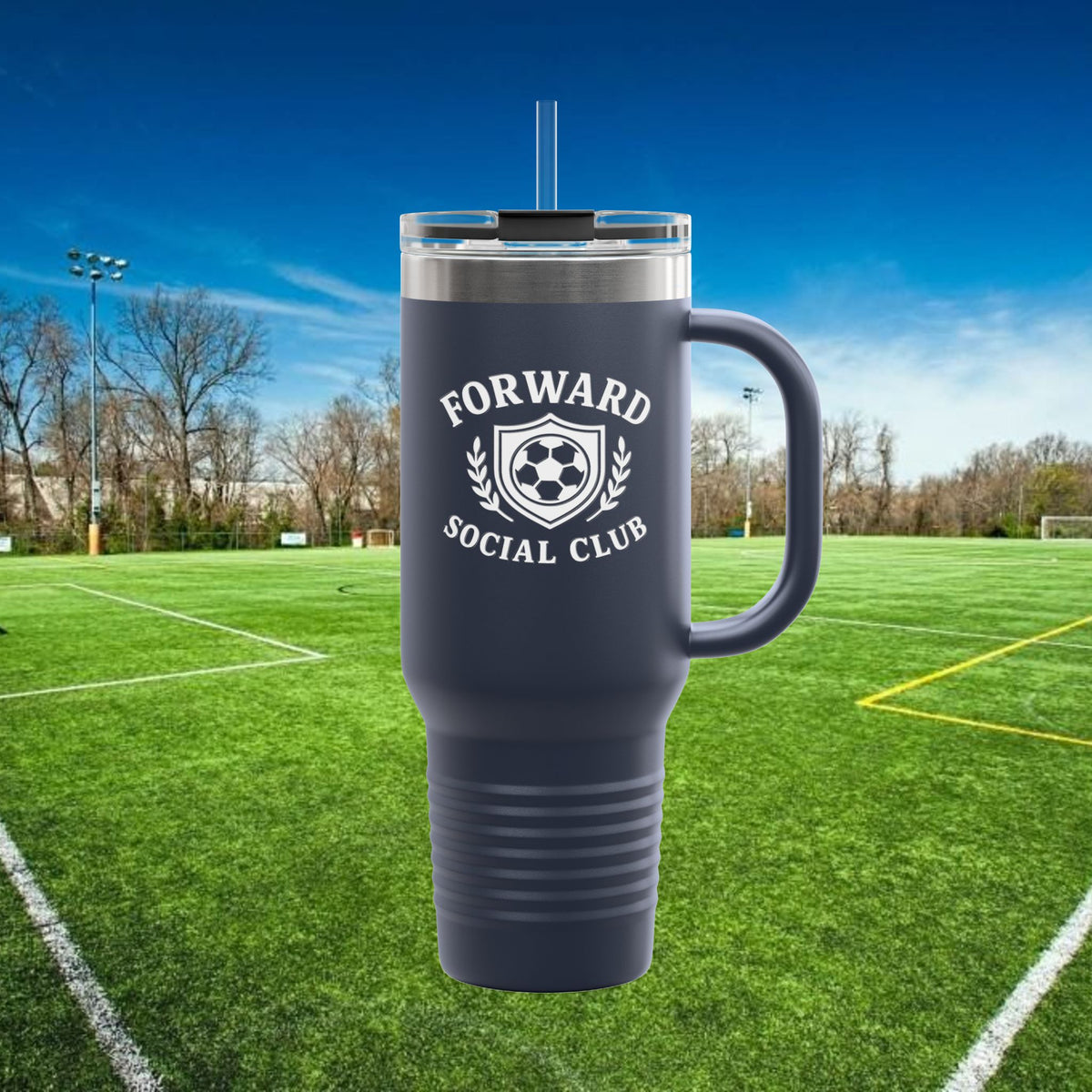 Forward Social Club in White - 40 oz Tumbler with Handle & Straw