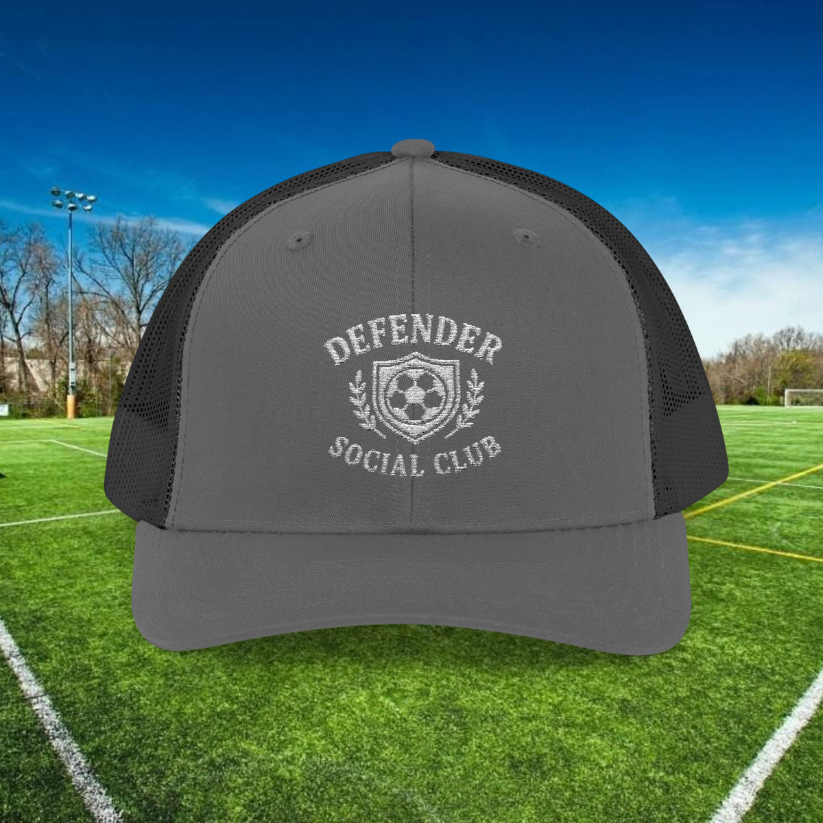 Defender Social Club Trucker Hat w/White Logo – Embroidered