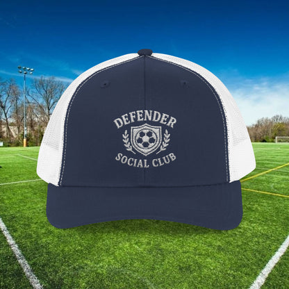 Defender Social Club Trucker Hat w/White Logo – Embroidered