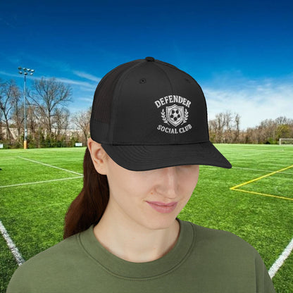 Defender Social Club Trucker Hat w/White Logo – Embroidered