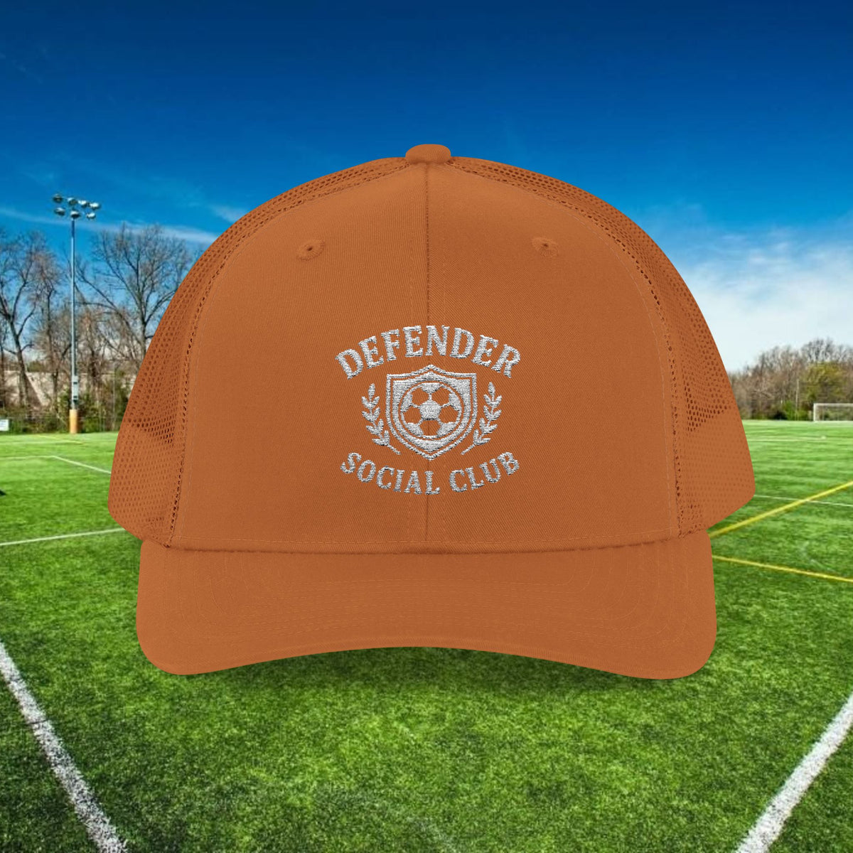 Defender Social Club Trucker Hat w/White Logo – Embroidered