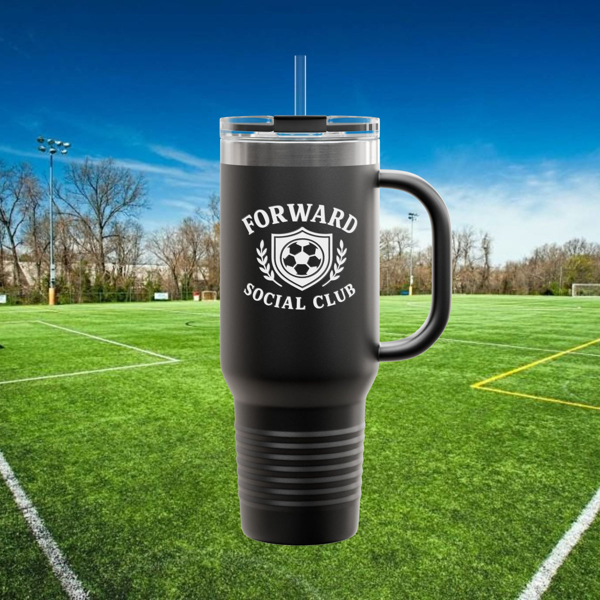 Forward Social Club in White - 40 oz Tumbler with Handle & Straw