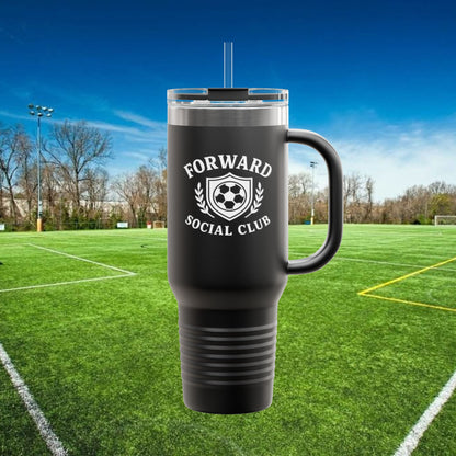 Forward Social Club in White - 40 oz Tumbler with Handle & Straw