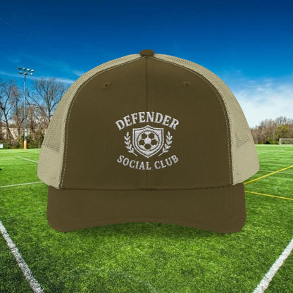 Defender Social Club Trucker Hat w/White Logo – Embroidered