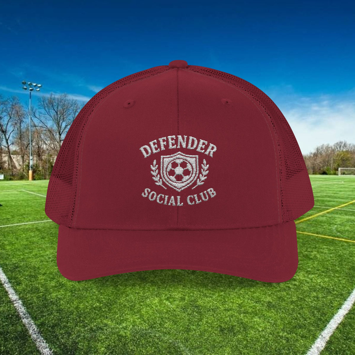 Defender Social Club Trucker Hat w/White Logo – Embroidered