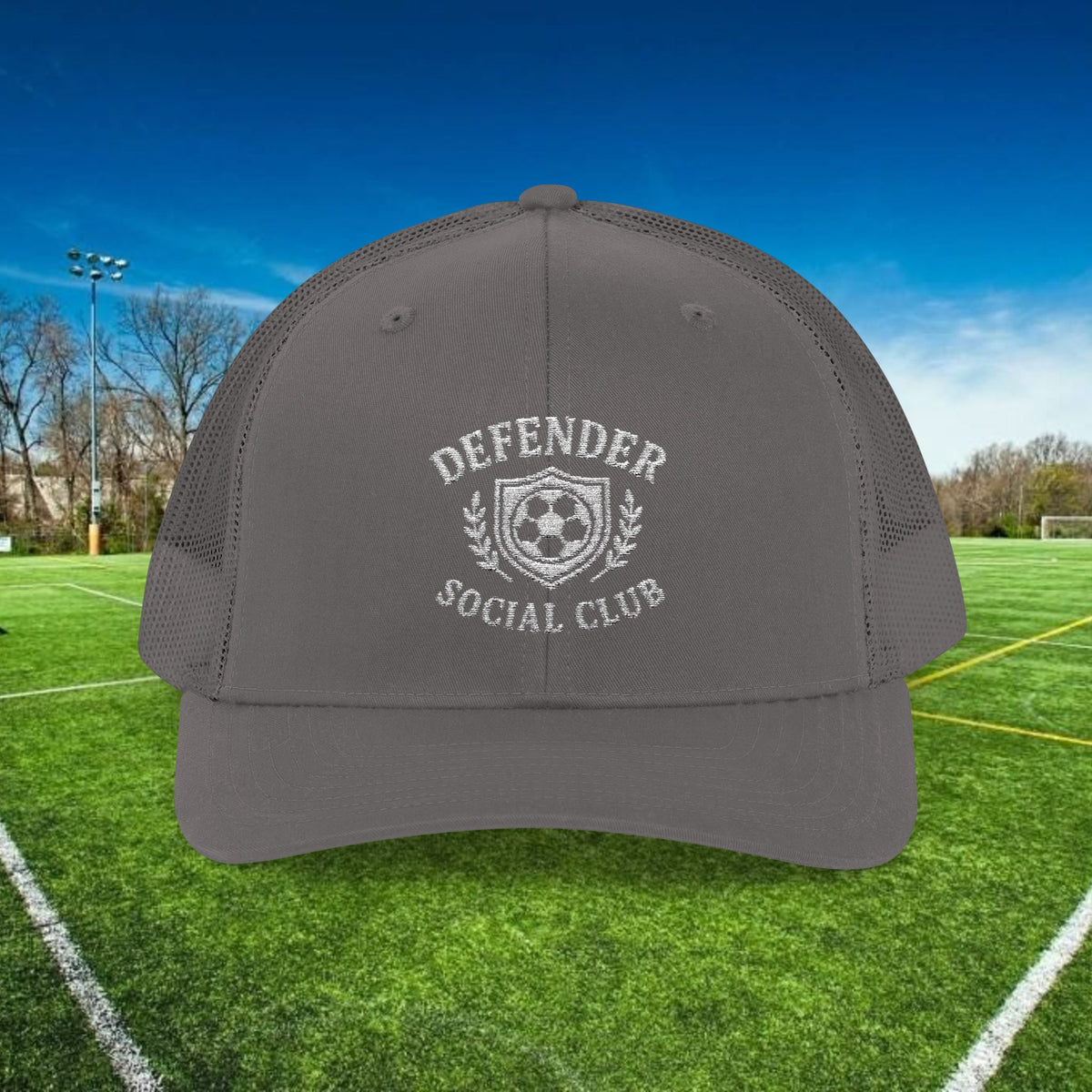 Defender Social Club Trucker Hat w/White Logo – Embroidered