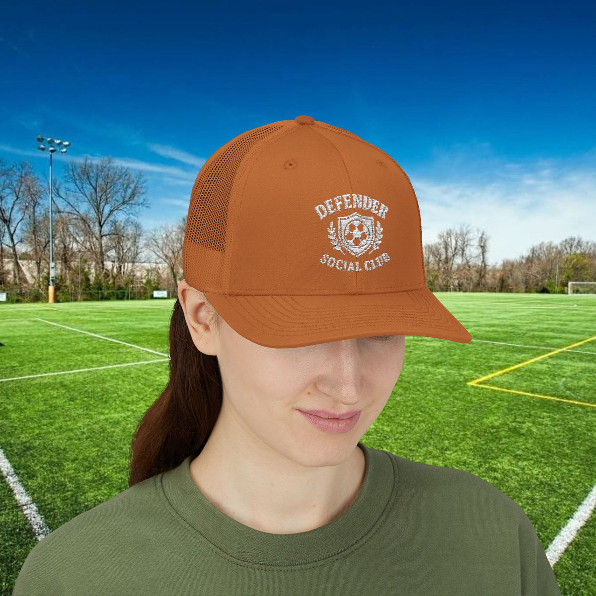 Defender Social Club Trucker Hat w/White Logo – Embroidered