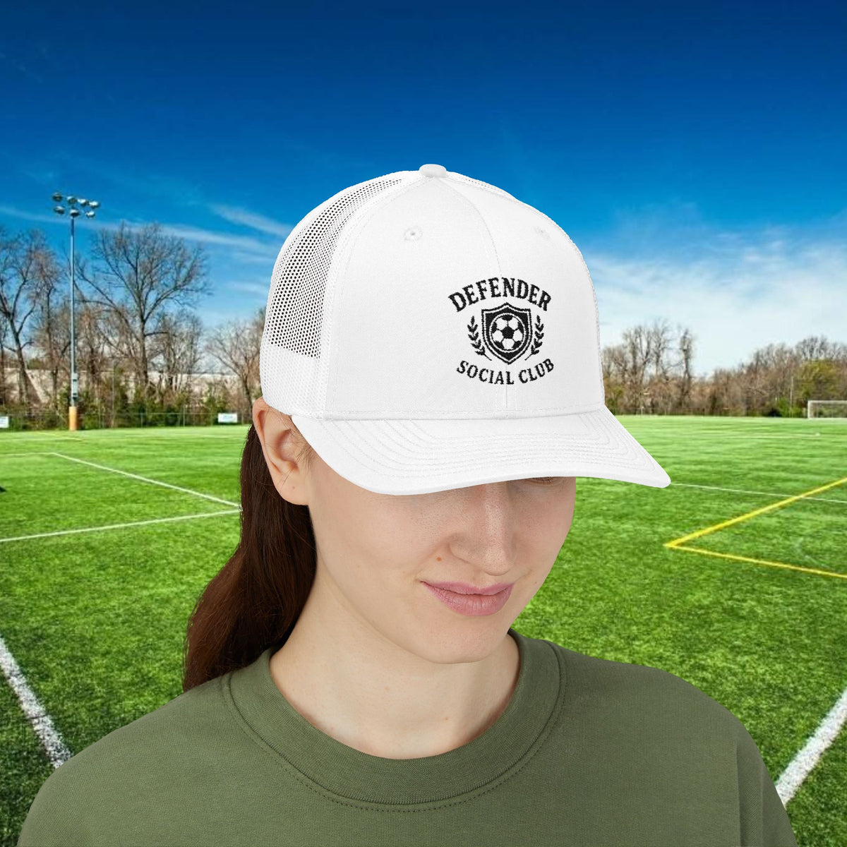 Defender Social Club Trucker Hat w/Black Logo – Embroidered